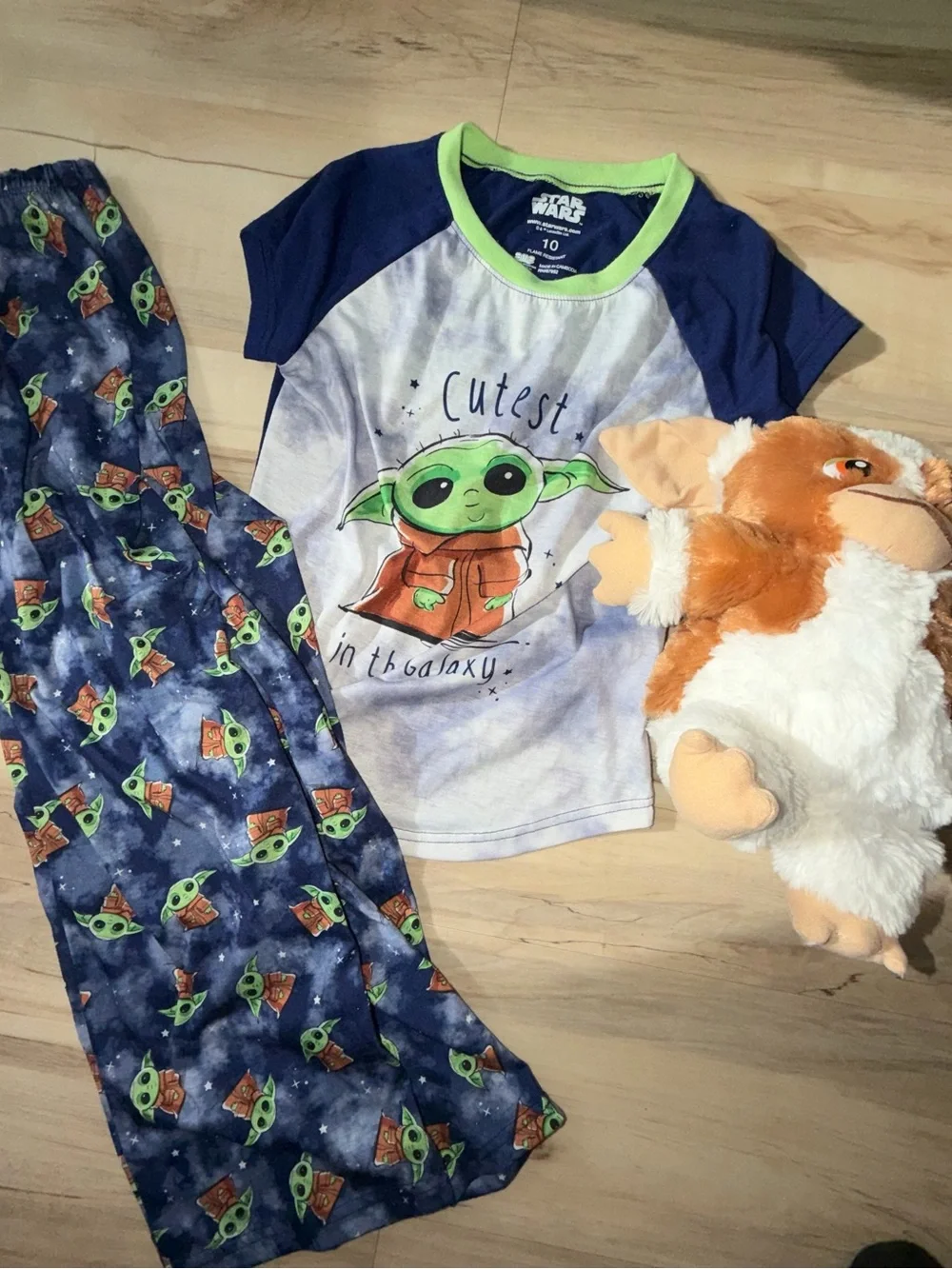 Star Wars Grogu Navy & Green Kids Pajama Set with stuffed animal